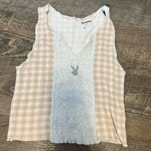 PLAYBOY Checkered Beige and Gray Tank Top